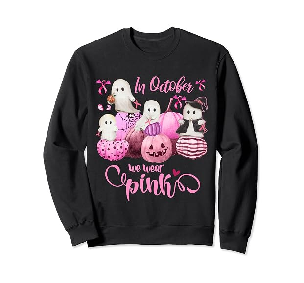In October We Wear Pink Pumpkin, Ghost and Flower Sweatshirt | Amazon (US)