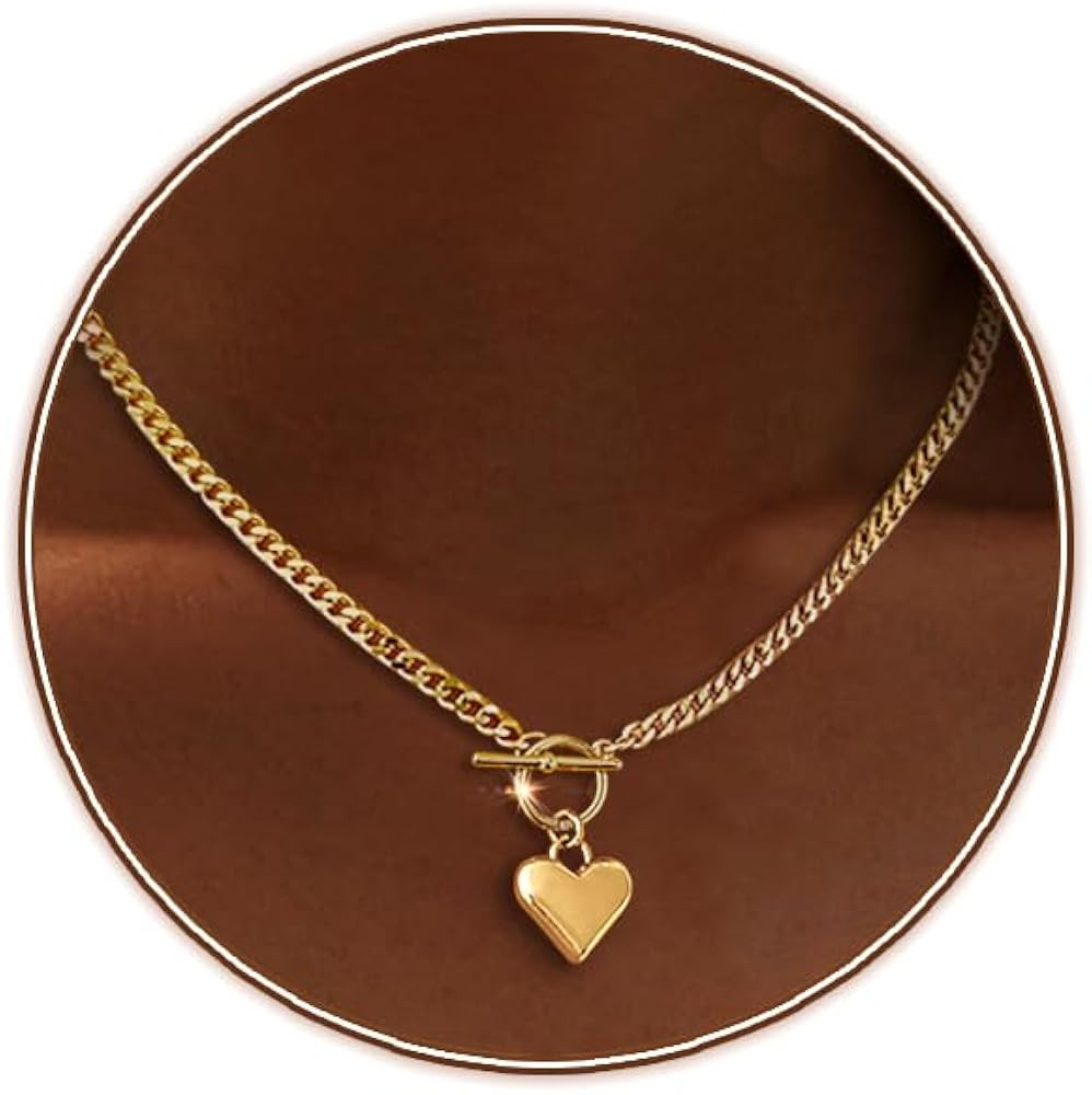 Zeffy Dainty Gold Heart Necklace for Women Trendy 14K Gold/Silver Plate Cute Heart Pendant Choker... | Amazon (US)