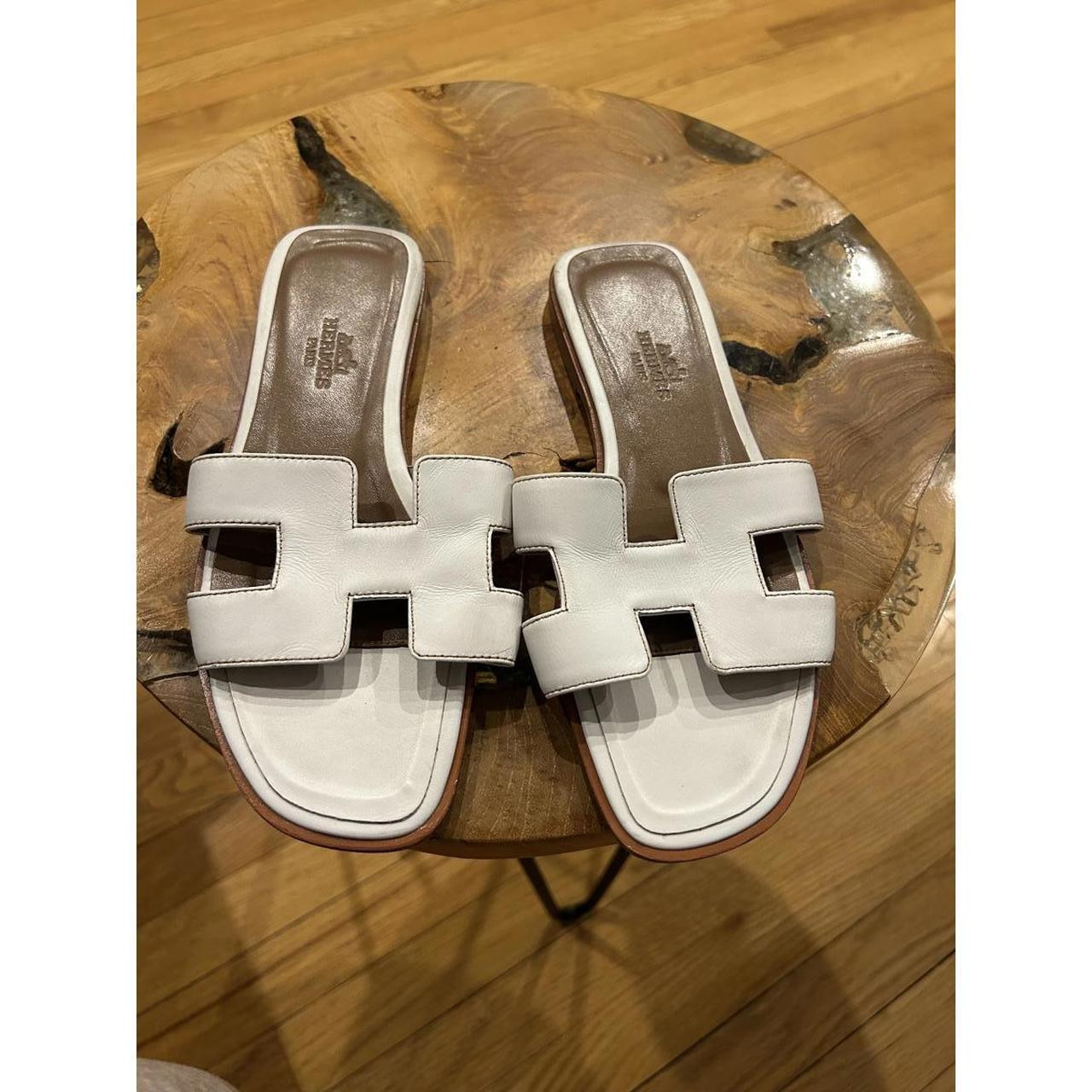 Hermes Women's Sandals - White/Brown - US 5 | Depop US