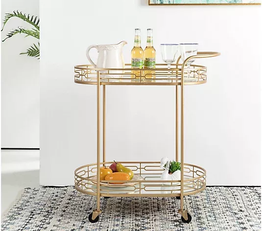 Luxe Rachel Zoe 3-Tier Brass Bar Cart with Glass Shelves - QVC.com