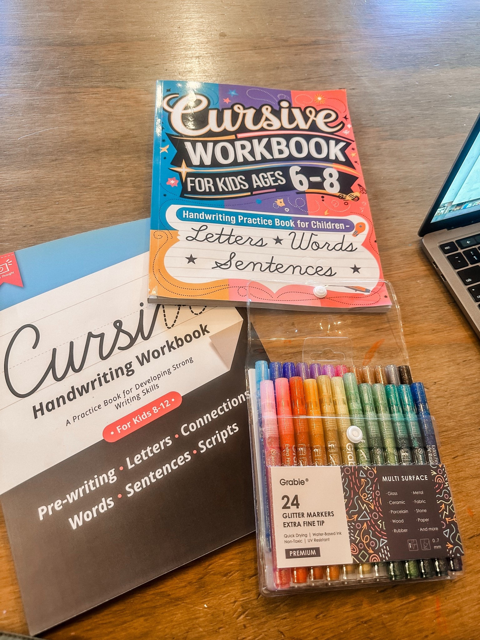 My oldest has been begging me to learn how to write “fancy” so here we are. But also these markers are so pretty and sparkly. Perfect for any kid or adult that loves the color. 

#LTKFamily #LTKKids #LTKFindsUnder50