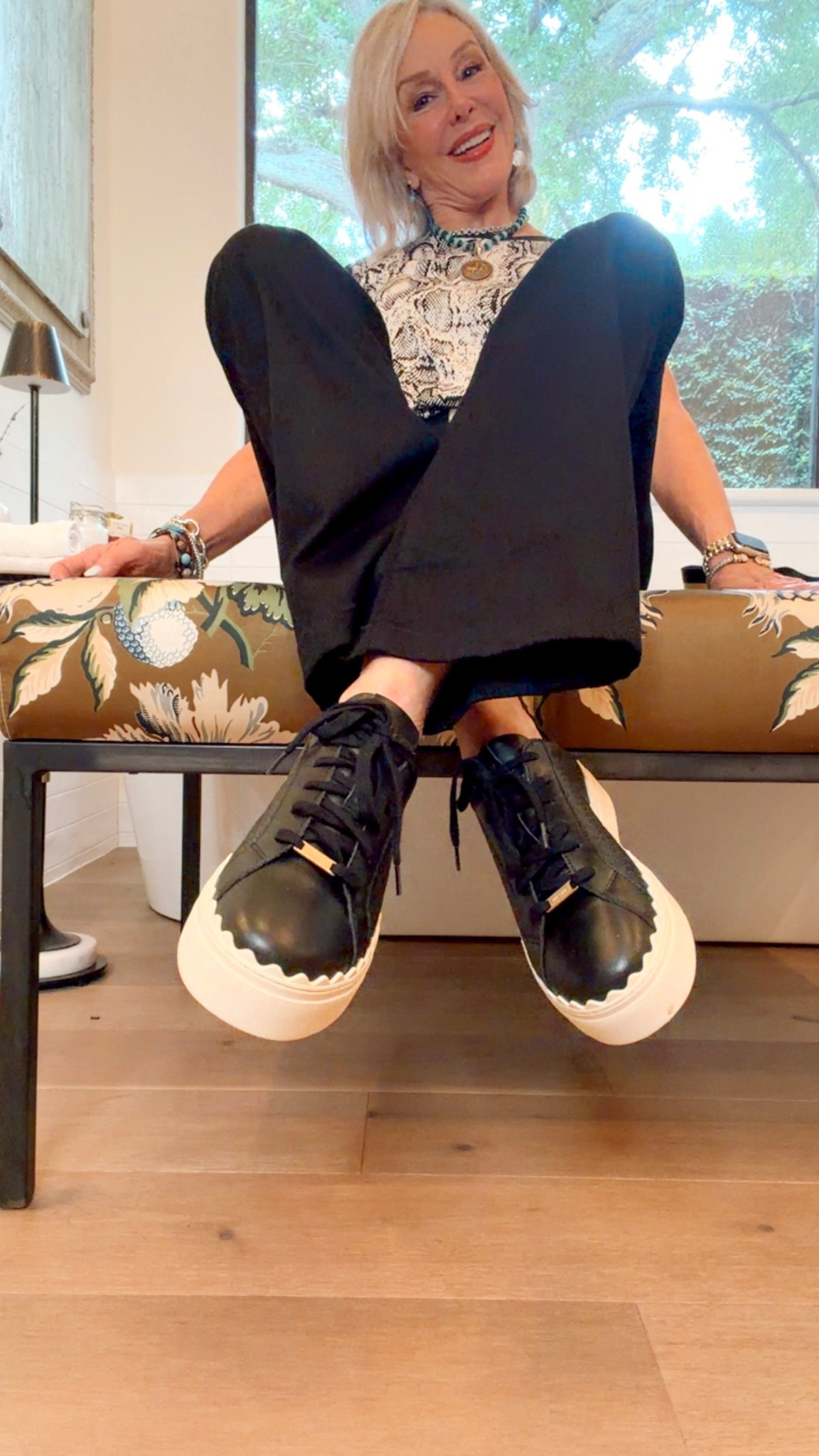 Brook Scallop Trainer in Black; classic leather trainers with a contemporary platform sole and textured design. This easy-to-wear style is designed in our London atelier and handmade using Portuguese leather in our Europe studios. They're shaped to a low-rise silhouette with a round toe and a scalloped trim that adds an elegant twist. But for a final flourish, they're decorated with a woven side panel that adds a touch of interest to your daily looks.
Fits true to size and comes in 3 more colors. I have these in white as well and LOVE them. Great quality sneakers and worth the investment. 

#LTKgrwm #LTKOver40 #LTKWorkwear