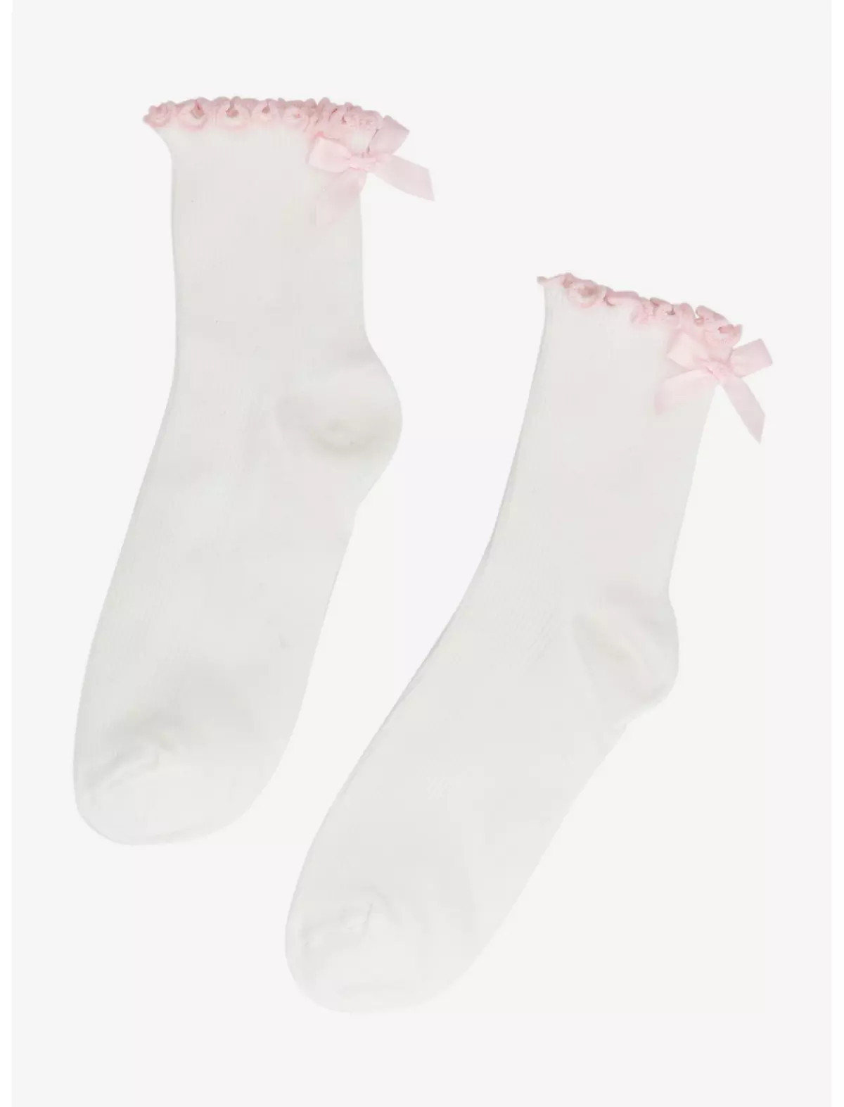 White & Pink Bow Lettuce Trim Crew Socks | Hot Topic