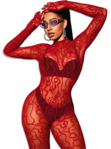 EHSUYAB Women Sexy Fishnet Full Bodysuit, Mesh Lace Poster Jumpsuit Glow Party Rave Outfits, Body... | Amazon (US)