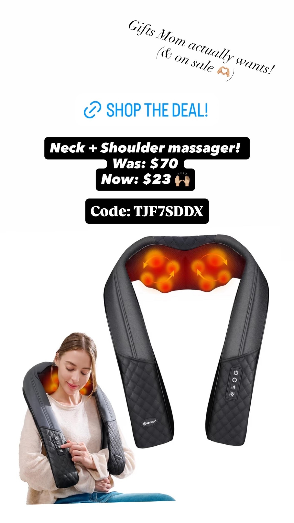 Neck + Shoulder massager! 
Was: $70
Now: $23 🙌🏼 Code: TJF7SDDX Gifts Mom actually wants!
(& on sale 🫶🏼)

#LTKmomlife #LTKMothersDay #LTKselfcare