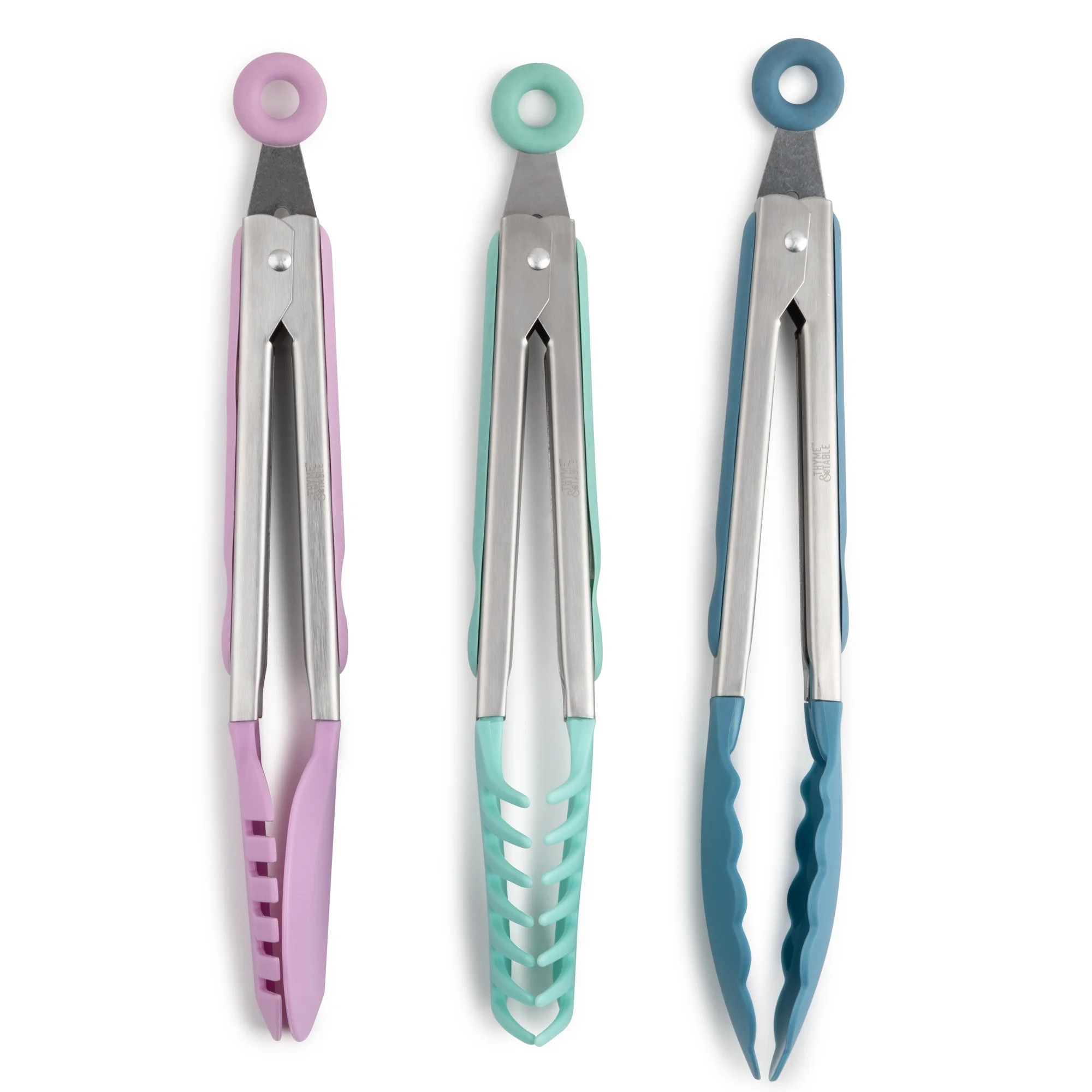 Thyme & Table Non-Scratch Silicone Tip Food Prep Locking Tongs, 3-Piece Set | Walmart (US)