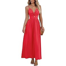 CUPSHE Women Casual Dress Beach Sleeveless V Neck Summer Cutout Spaghetti Straps Formal Maxi Sun ... | Amazon (US)