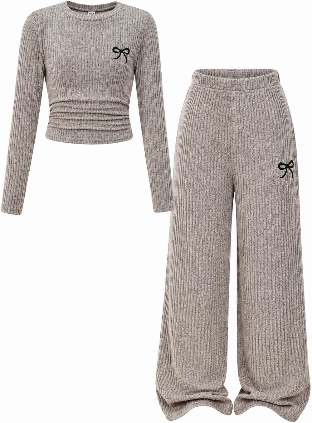 Tween Girls Clothes Ribbed knit Top + Wide Leg Pants 2 Piece Outfit Set, Size 7-16 Years | Amazon (US)