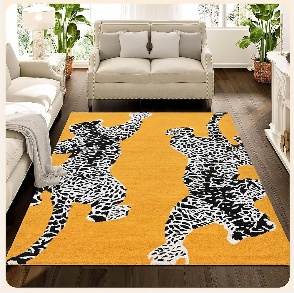 Climbing Jaguar Modern Handmade Wool Rug for Living Room, Bedroom and Dining Room (Ochre, 5' x 7'... | Amazon (US)