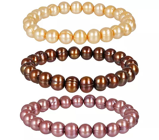 Honora Set of 3 Cultured Pearl Stretch Bracelet s - QVC.com | QVC