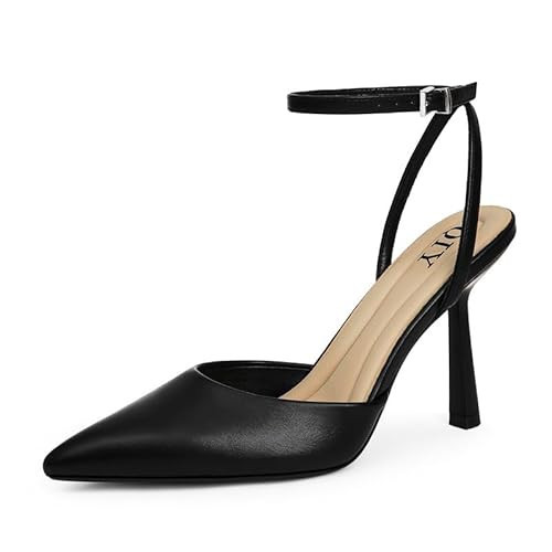 QIY Black Heels Closed Toe Pointy Pointed Toe Heels for Women Black Pumps Formal Dress Wedding Bridal Shoes High Heel Slingback Kitten Stiletto Ankle Strap Heel Size 7.5 | Amazon (US)