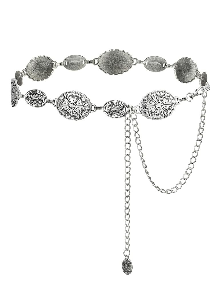 TOPACC Western Metal Concho Belt for Women Cowgirl Chain Belts for Dresses Jeans Country Concert ... | Amazon (US)