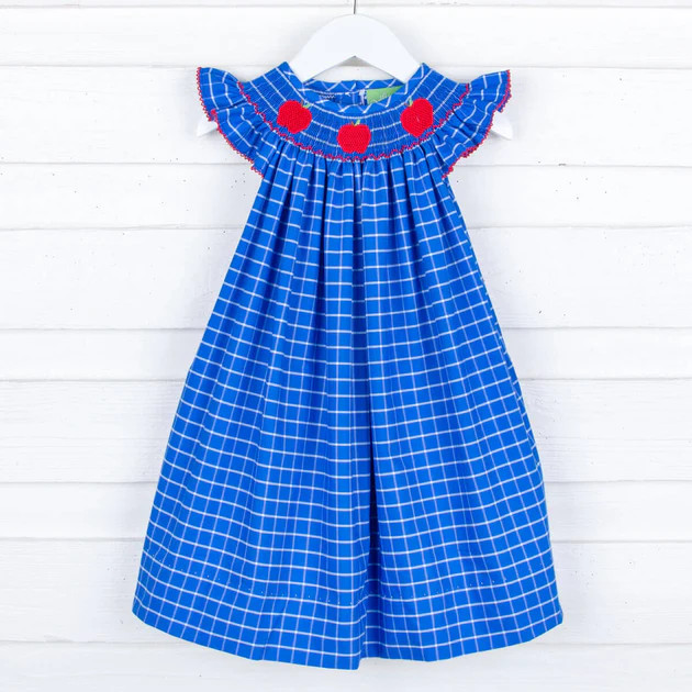 Apple Smocked Royal Windowpane Dress | Classic Whimsy