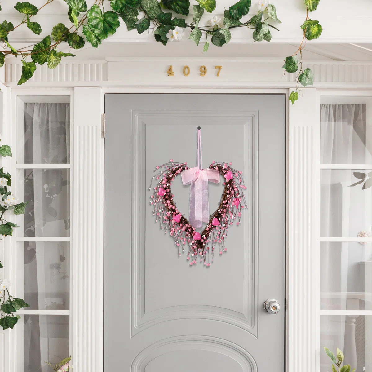 17"H Valentine's Pink Berry Heart Wreath | Wayfair North America