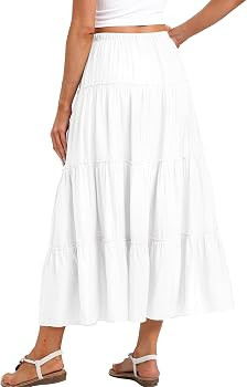 Long Skirts for Women Boho Elastic Waist Maxi Skirt Flowy Swing Tiered Beach Dress Trendy Vacatio... | Amazon (US)
