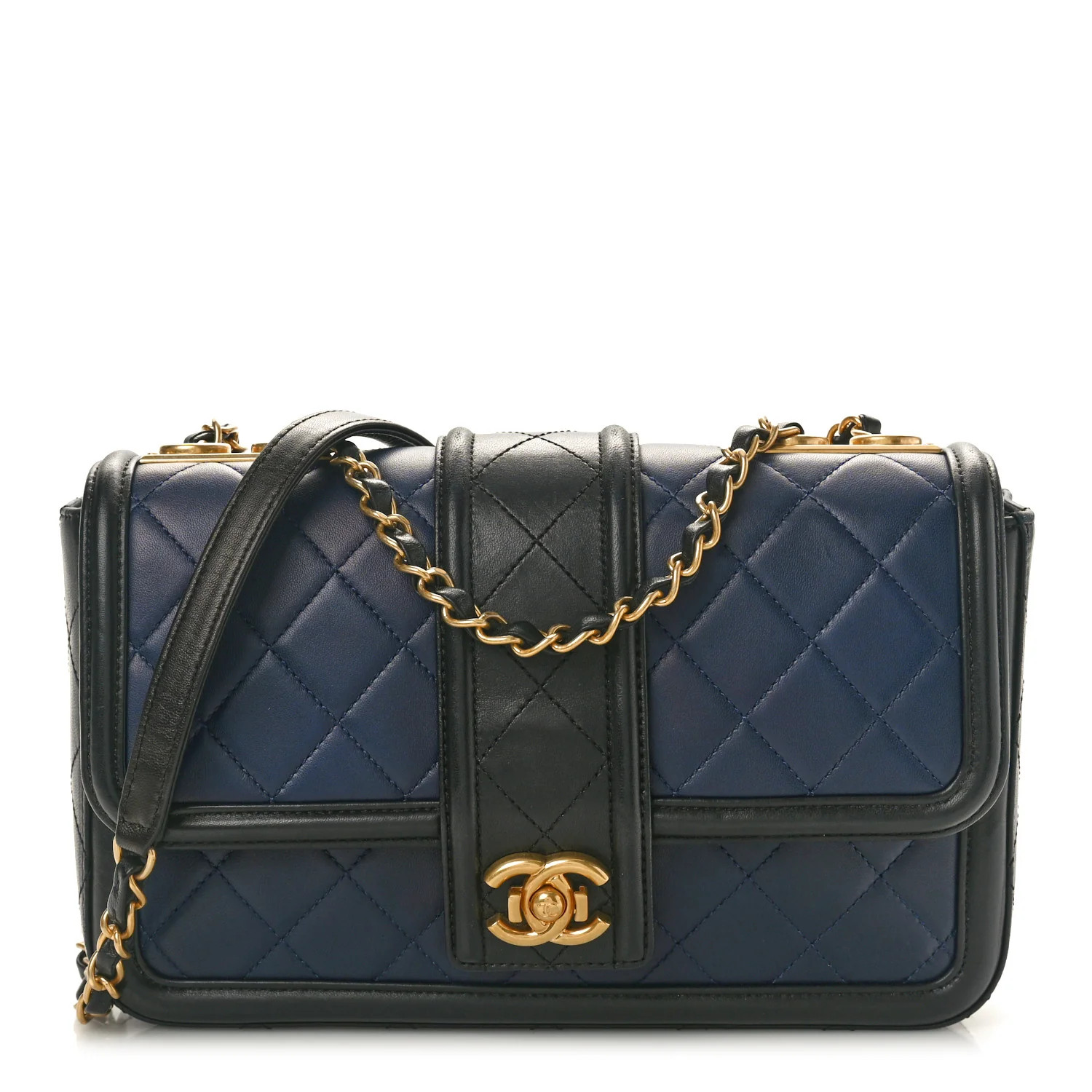 Lambskin Quilted Medium Elegant CC Flap Navy Black | FASHIONPHILE (US)