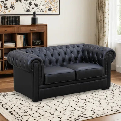 72.5" Tufted Leather Chesterfield Loveseat – Top Grain Cowhide Sofa For Living Room | Solid Wood Frame & European Design | Wayfair North America