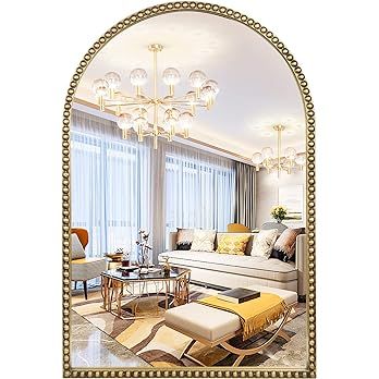 Fobule Arched Wall Mirror for Bathroom, 20"x30" Metal Beaded Frame Decorative Accent Mirror, Larg... | Amazon (US)