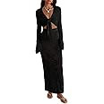 Saodimallsu Womens Crochet Swim Cover Up 2 Piece V Neck Long Sleeve Wrap Tie Crop Tops Beach Boho... | Amazon (US)