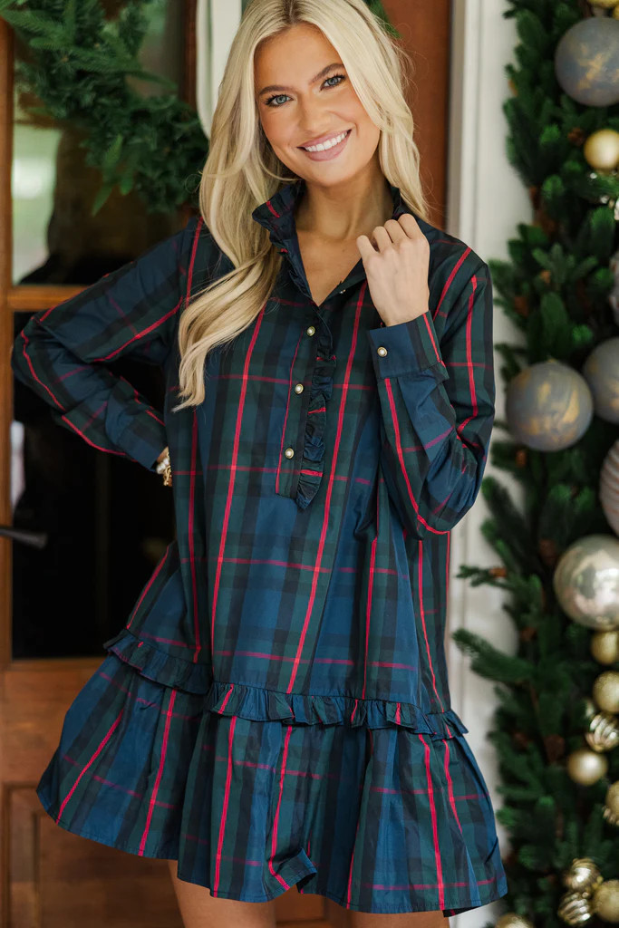Looking For You Navy Plaid Babydoll Dress | The Mint Julep Boutique