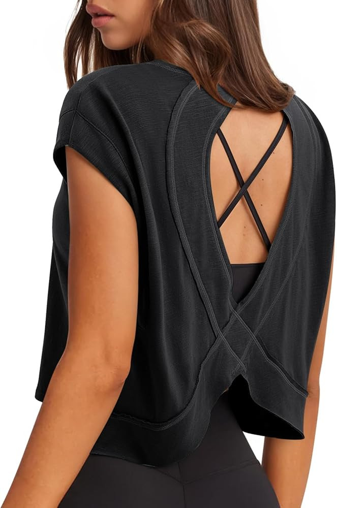 LASLULU Workout Tops Athletic Top Crop Tank Tops Tee Oversized | Amazon (US)