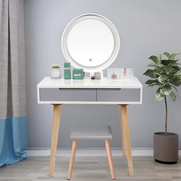 Makeup Vanity Set with Stool and Mirror | Wayfair North America