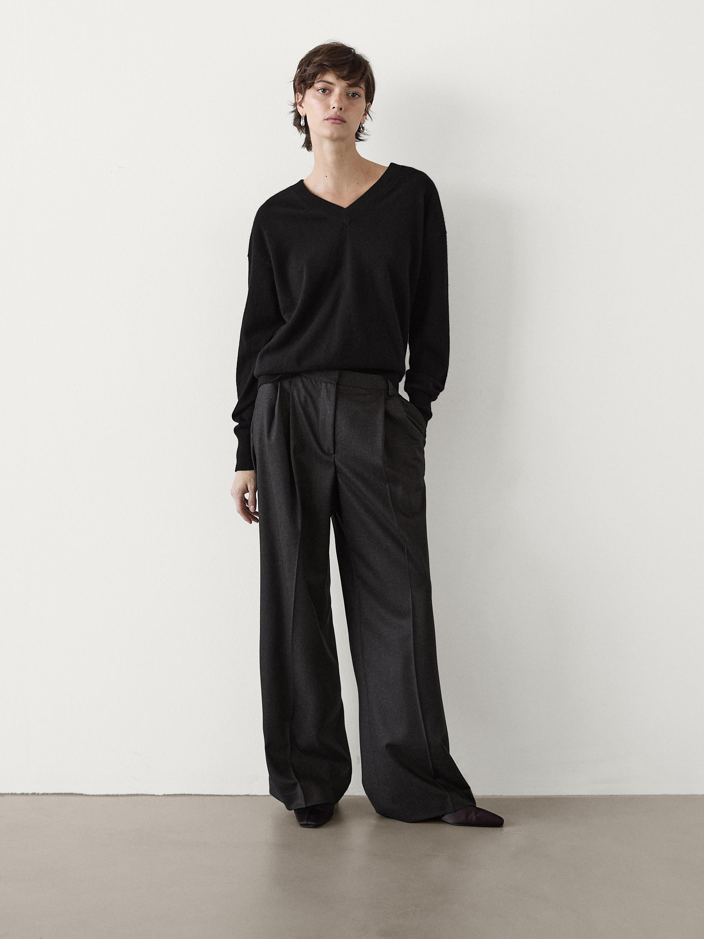 100% wool flannel trousers | Massimo Dutti US