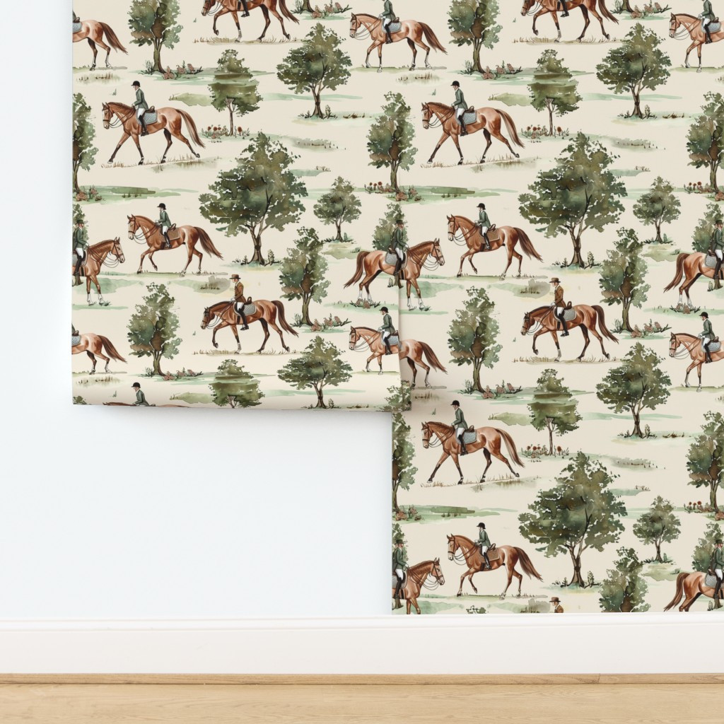 Equestrian Inspired Horse Rider Trees Nature Inspired Woodland Wallpaper Wallpaper | Spoonflower | Spoonflower