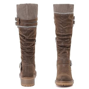 Women's Slouchy Knee High Boots Low Heel Comfort Round Toe Tall Calf Flat Riding Combat Boots for... | Amazon (US)