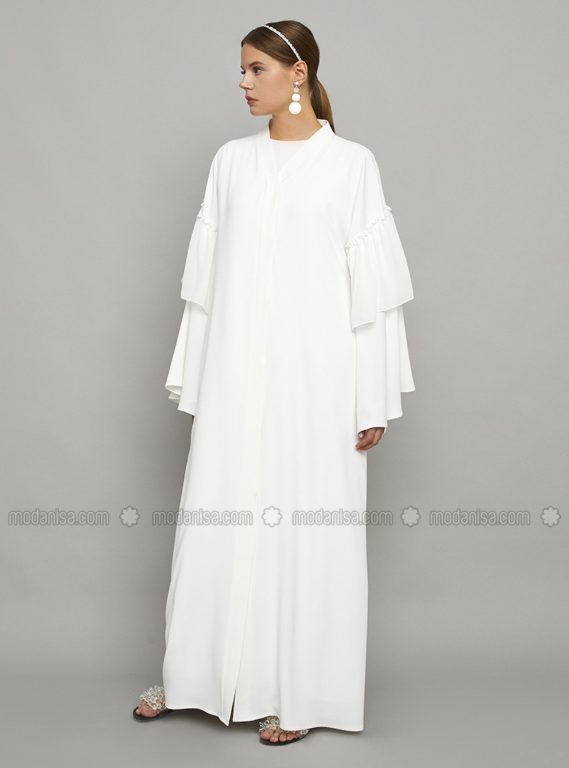 White - Unlined - V neck Collar - Abaya | Modanisa (US)