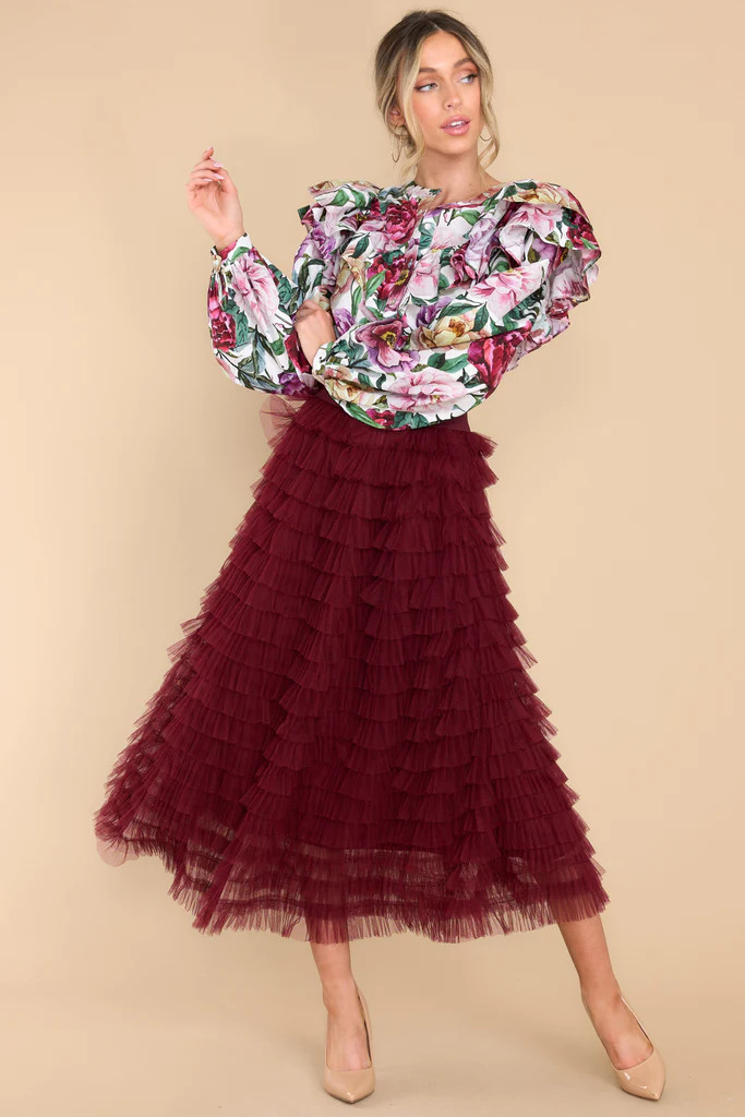 Floral Fantasies Ivory Top | Red Dress 