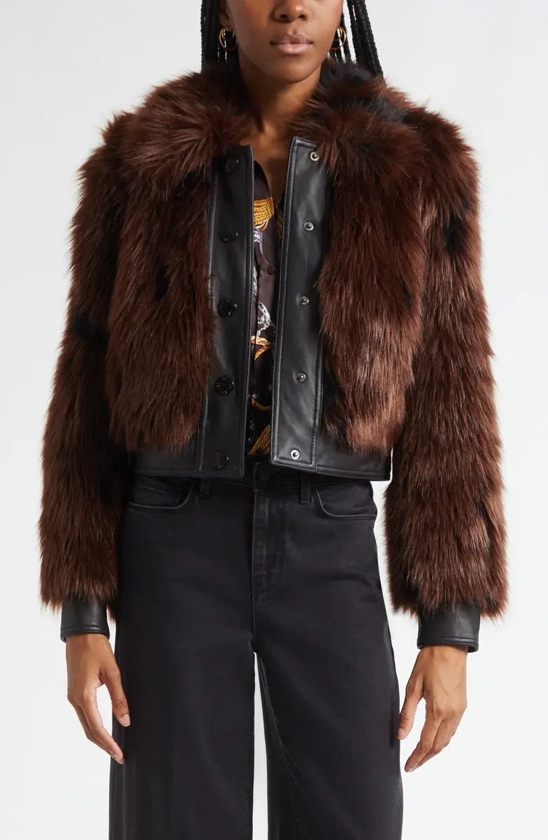 Claira Faux Leather Trim Faux Fur Jacket | Nordstrom