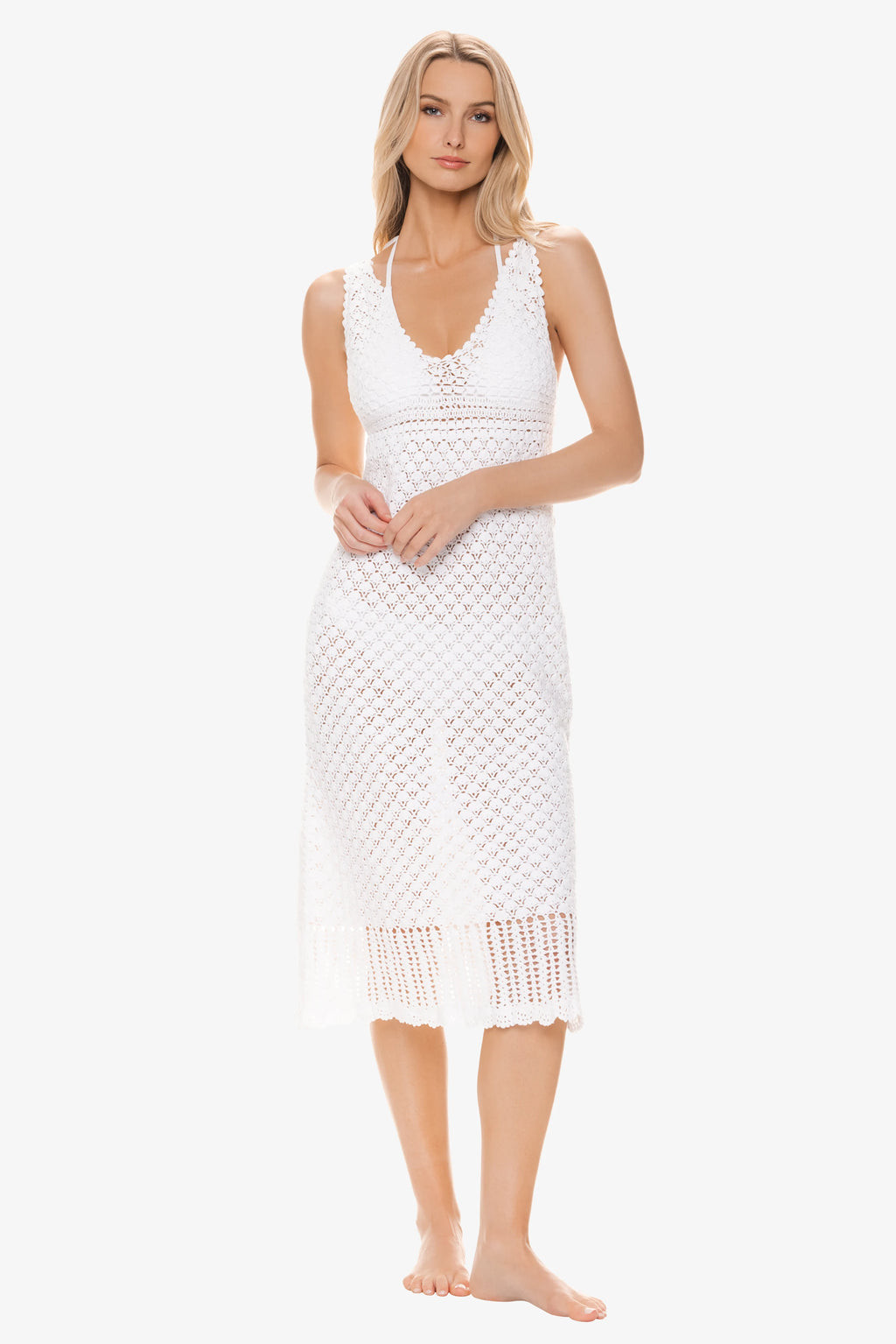 Claudia Crochet Midi Dress  |  White | Helen Jon