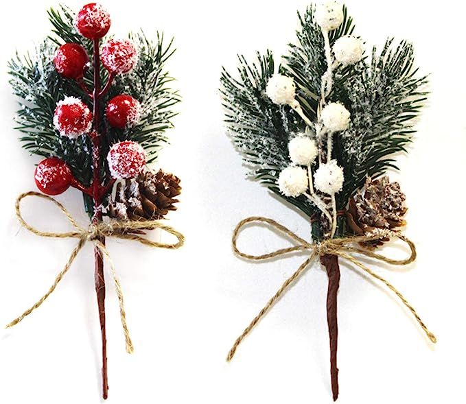 FQQWEE 20PCS Artificial Christmas Picks with Berries Pinecone Faux Assorted Red Berry Picks Stems... | Amazon (US)