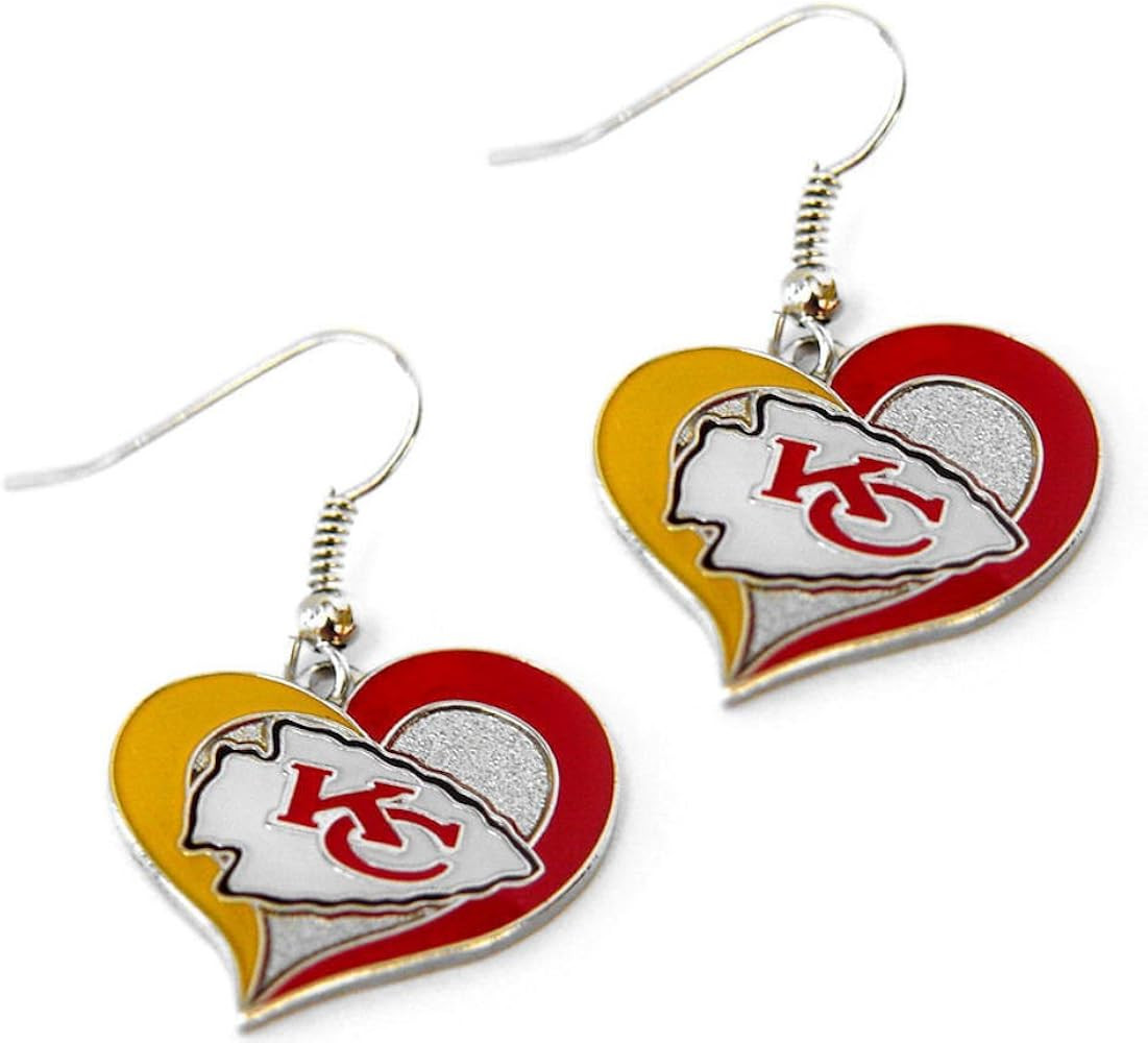 aminco womens NFL Kansas City Chiefs Swirl Heart Earrings Multi, One Size | Amazon (US)