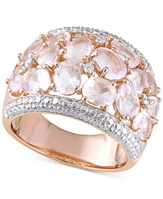 Rose Quartz (6 ct. t.w.) & Diamond (1/20 ct. t.w.) Openwork Statement Ring in Rose Gold-Plated St... | Macy's
