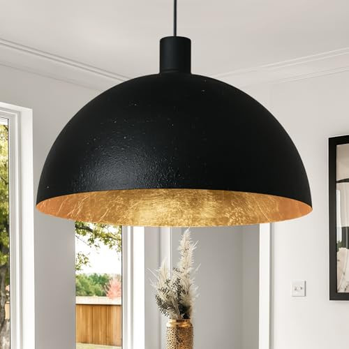 WONEHIR 20 Inch Large Black Chandelier Dome, Bold Matte Black and Gold Pendant Light with Luxe Glow, Hanging Fixture for Dining Room, Kitchen Island, or Foyer | Amazon (US)