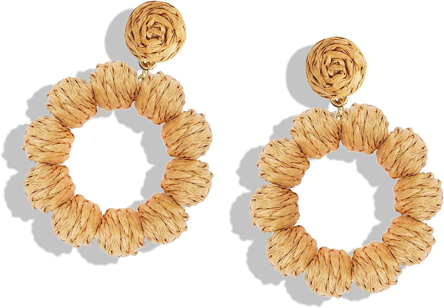 Rattan Earrings for Women Rattan Hoop Earrings Handmade Woven Straw Wicker Earrings Bohemian Stat... | Amazon (US)