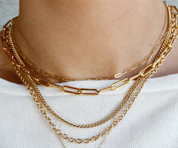 Gold Filled Paper Clip Chain Necklace Layering Gold Chain | Etsy | Etsy (US)