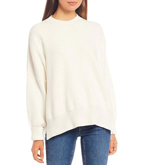 Easy Street Ribbed Knit Crew Neck Long Dropped Shoulder Volume Sleeve Sweater | Dillard's