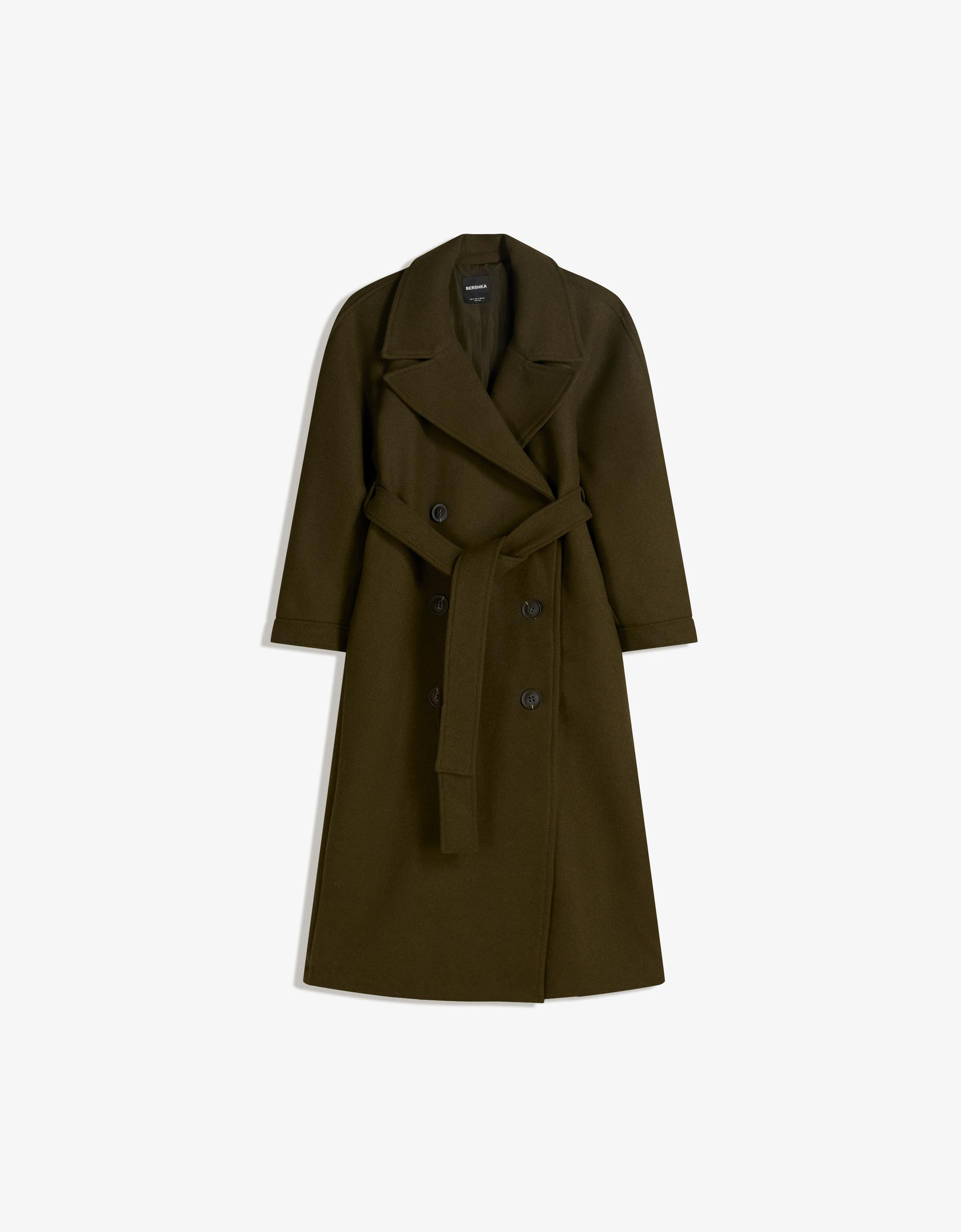 Oversize-Mantel mit Wollanteil und Gürtel - Neuheiten - Damen | Bershka DE