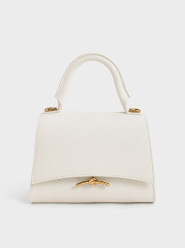 Huxley Metallic Push-Lock Top Handle Bag
 - Cream | Charles & Keith UK
