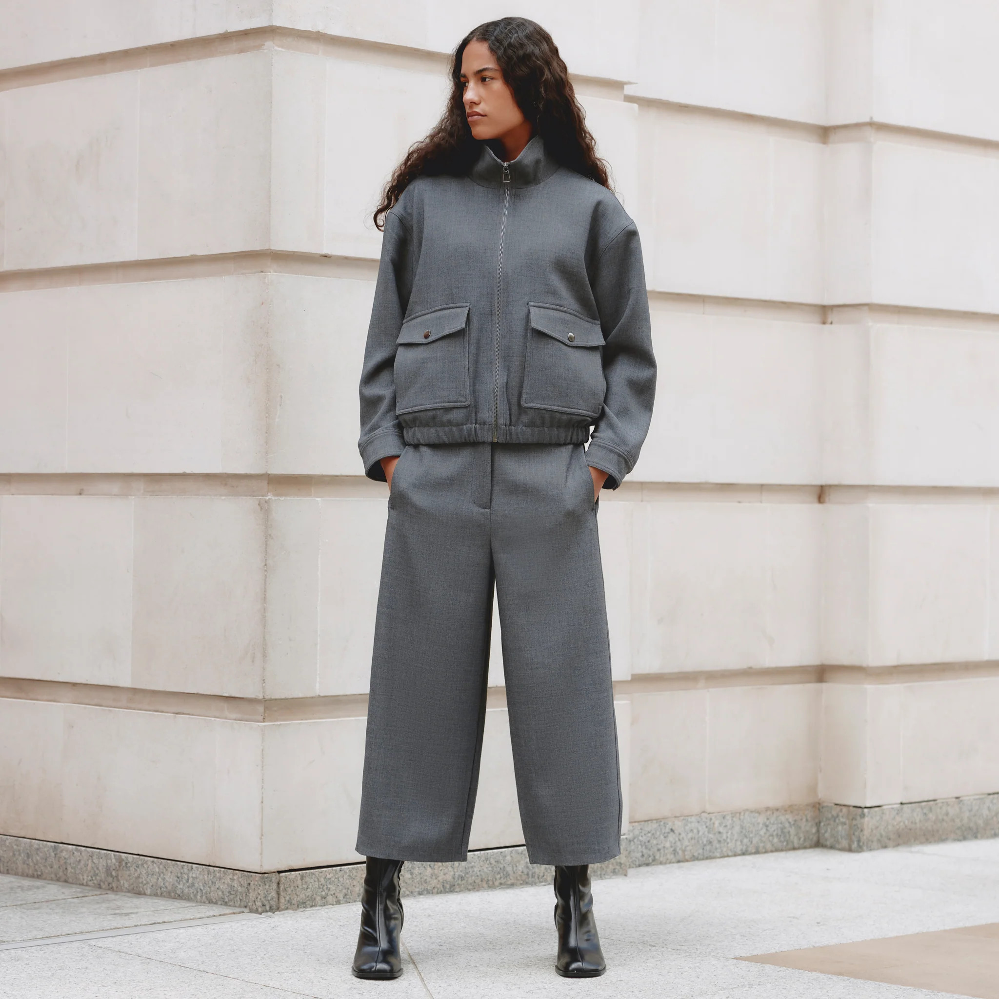 Grey Wide Barrel Trouser | Albaray
