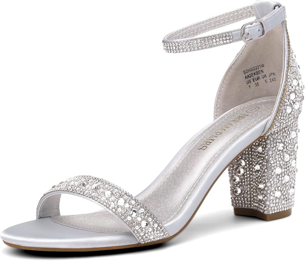 Amazon.com | DREAM PAIRS Women's Chunk Low Heel Pump Sandals,Size 9,SILVER/RHINESTONE,SDHS2221W |... | Amazon (US)