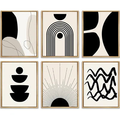Black Abstract Boho Wall Art Minimalist Geometric Wood Wall Decor Boho Room Decor Black Beige Art Canvas Painting | Wayfair North America