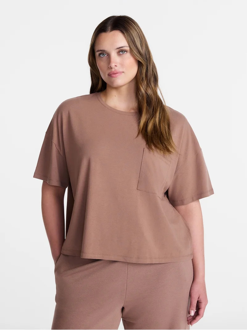 Joyspun Women\u2019s Cotton-Blend Sleep Lounge Top with Short Sleeves, Sizes S-3X | Walmart (US)