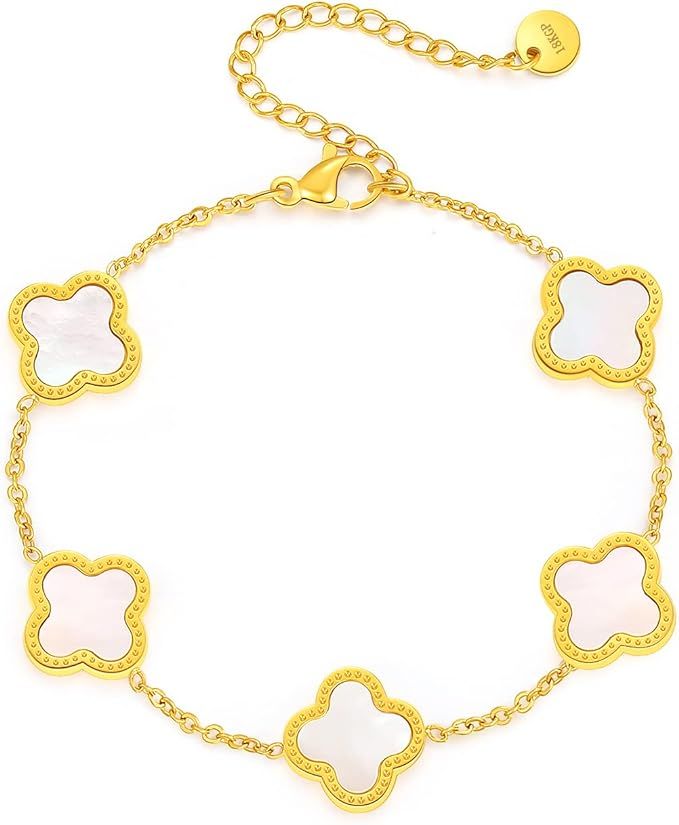 Lucky Clover Bracelet for Women Adjustable Simple Cute Fashion 18K Gold Plated Bracelet Jewelry B... | Amazon (US)