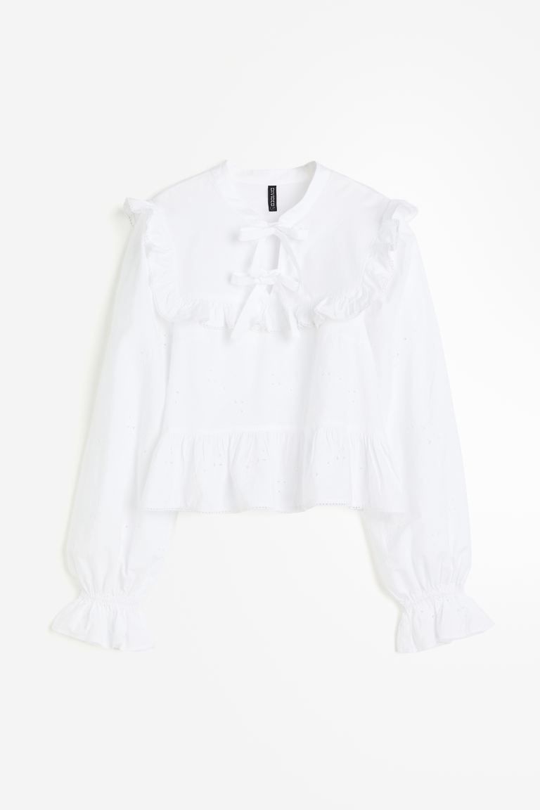 Tie-detail Ruffle-trimmed Blouse | H&M (US + CA)