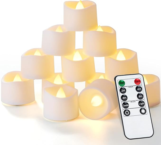 Homemory 12pcs Remote Timer LED Tea Lights Candles, 400+Hours Flickering Flameless Battery Operat... | Amazon (US)