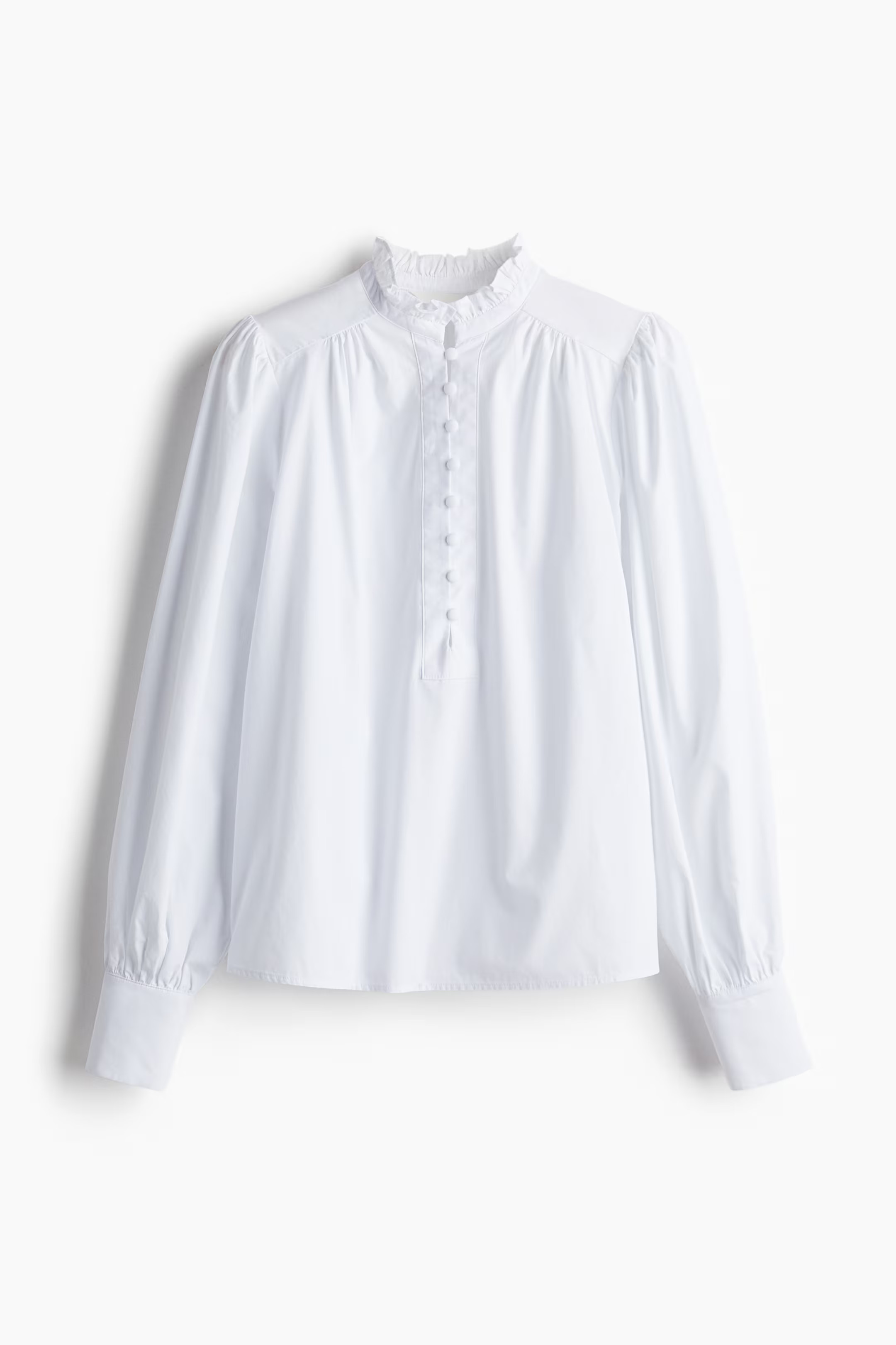 Frilled-collar cotton blouse - White - Ladies | H&M US | H&M (US + CA)